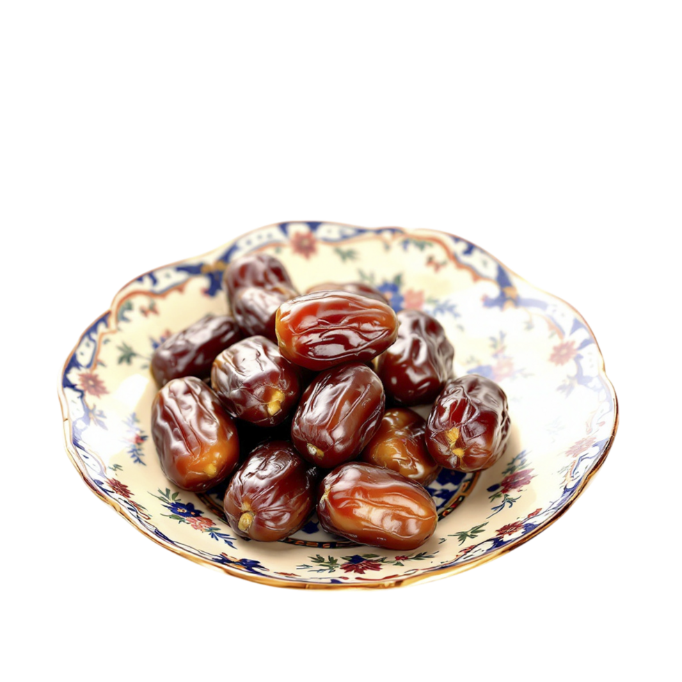 A plate filled with dates on a black background png