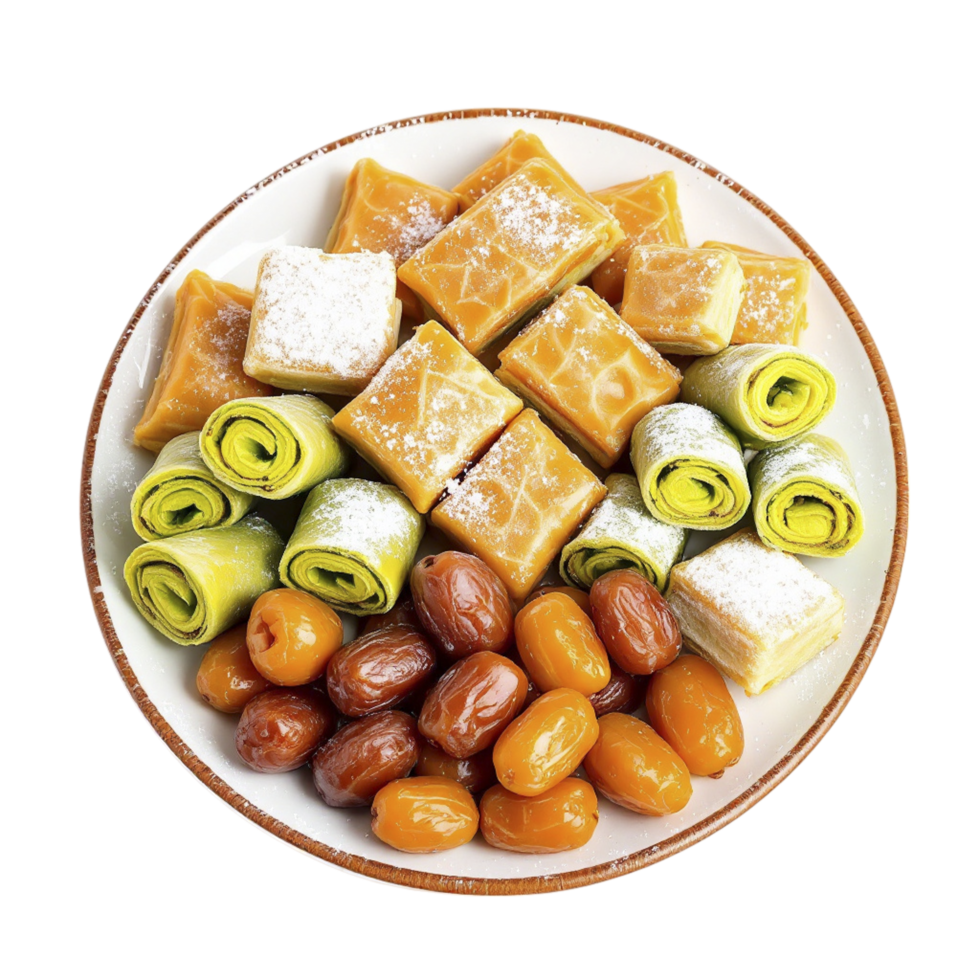 A plate of assorted sweets and dates png