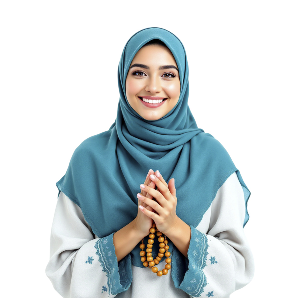 Muslim woman in hijab praying isolated on black background png