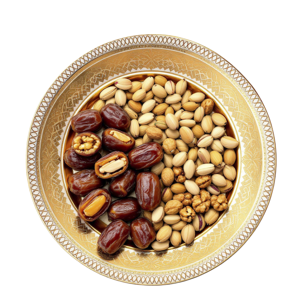A plate with nuts and dates on it png