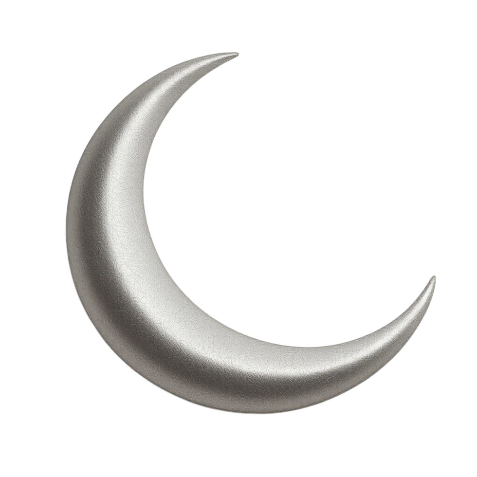 A silver crescent is shown against a black background png