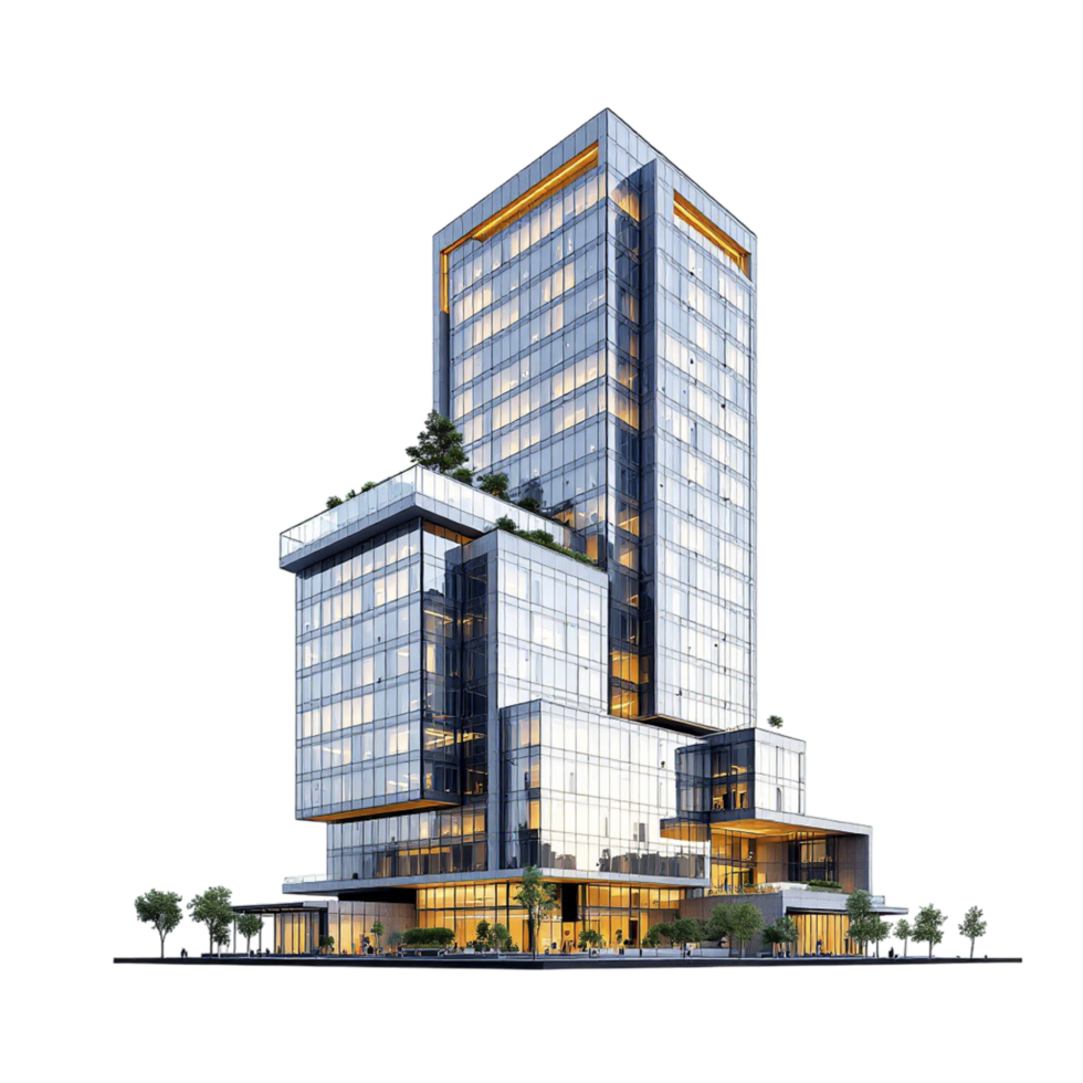 A rendering of a tall building with windows png
