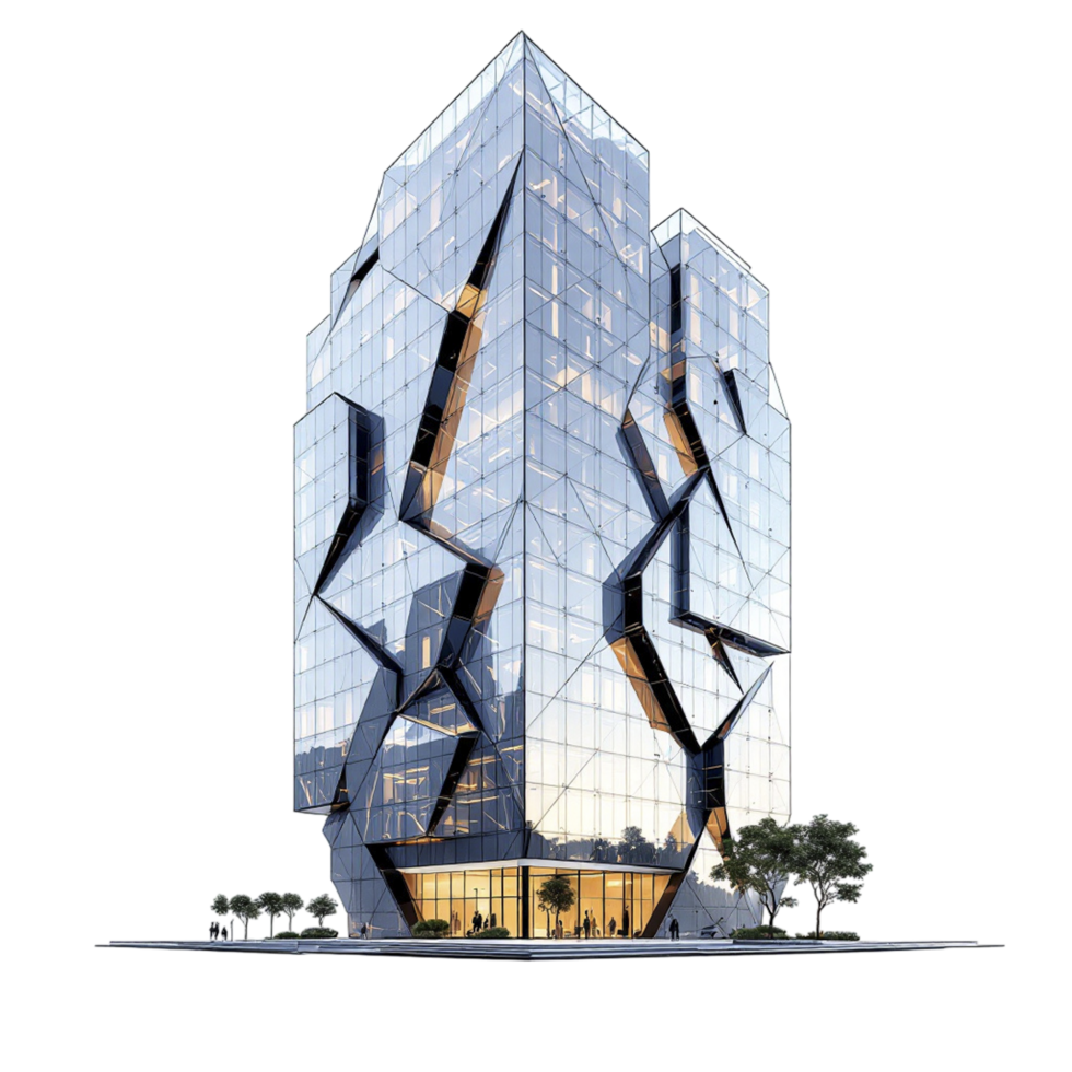 A building with a large glass facade and a large window png