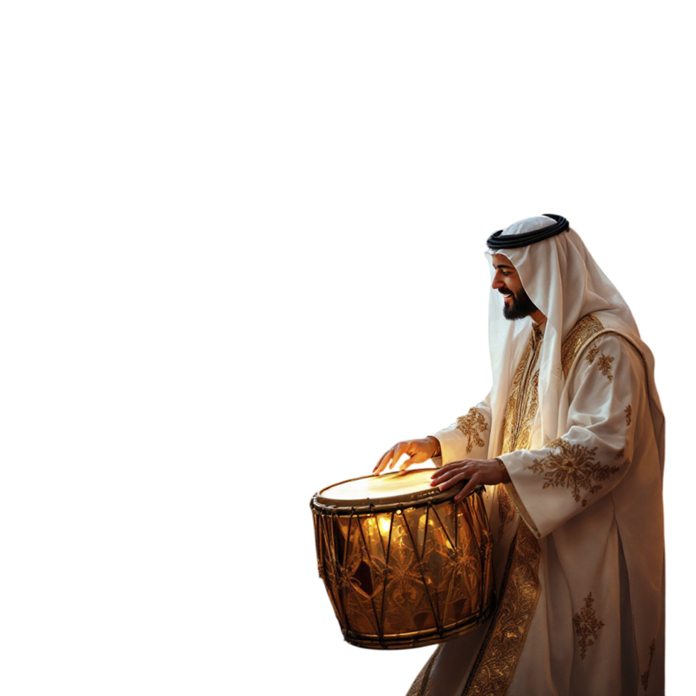 A man in a white robe is playing a drum png