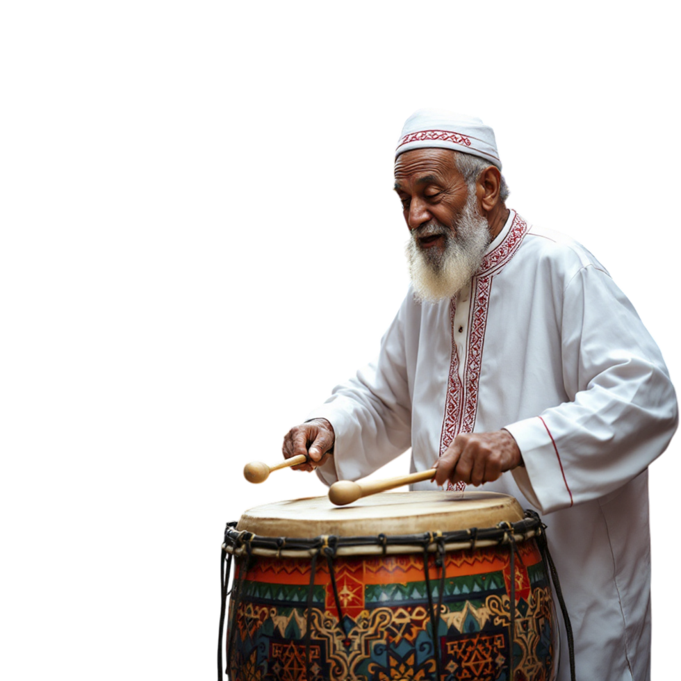 An old man in a white shirt playing a drum png