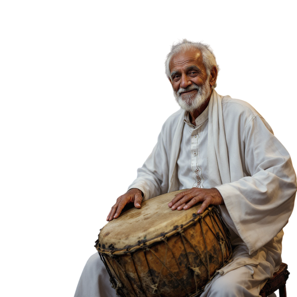 An old man sitting on a drum png