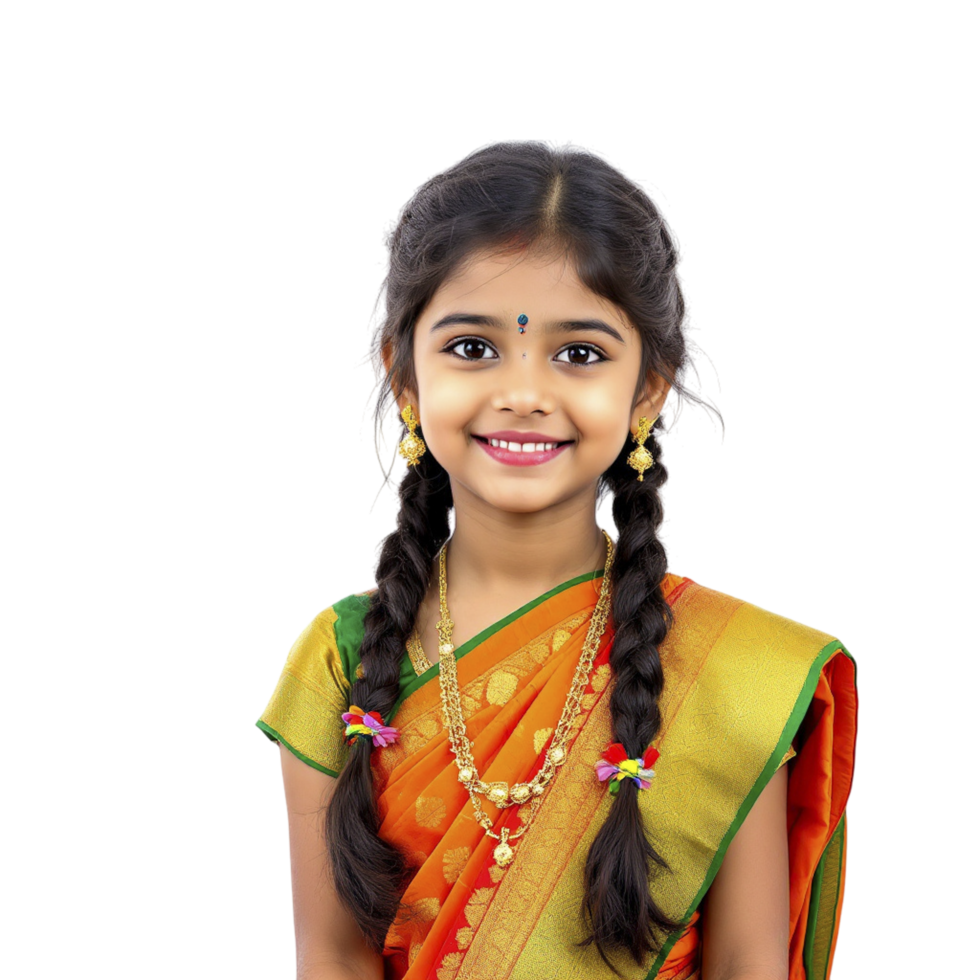 A little girl in an orange sari png