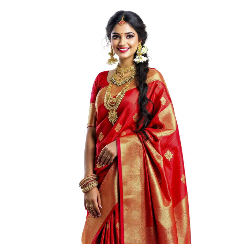 A beautiful woman in a red sari png