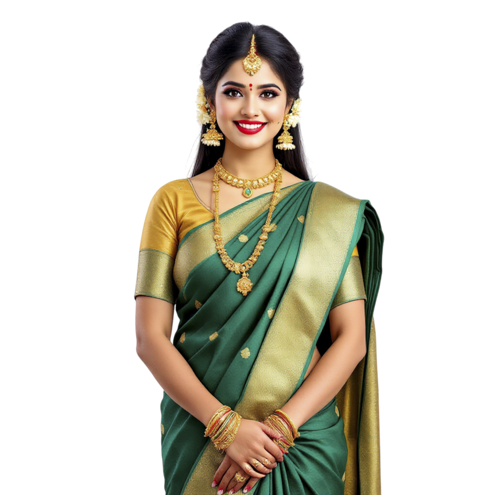 Beautiful indian woman in green sari png