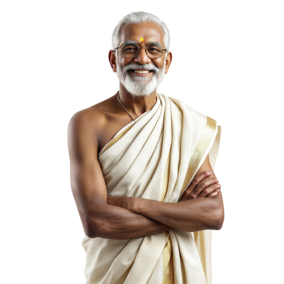 An old man in a white robe and glasses png