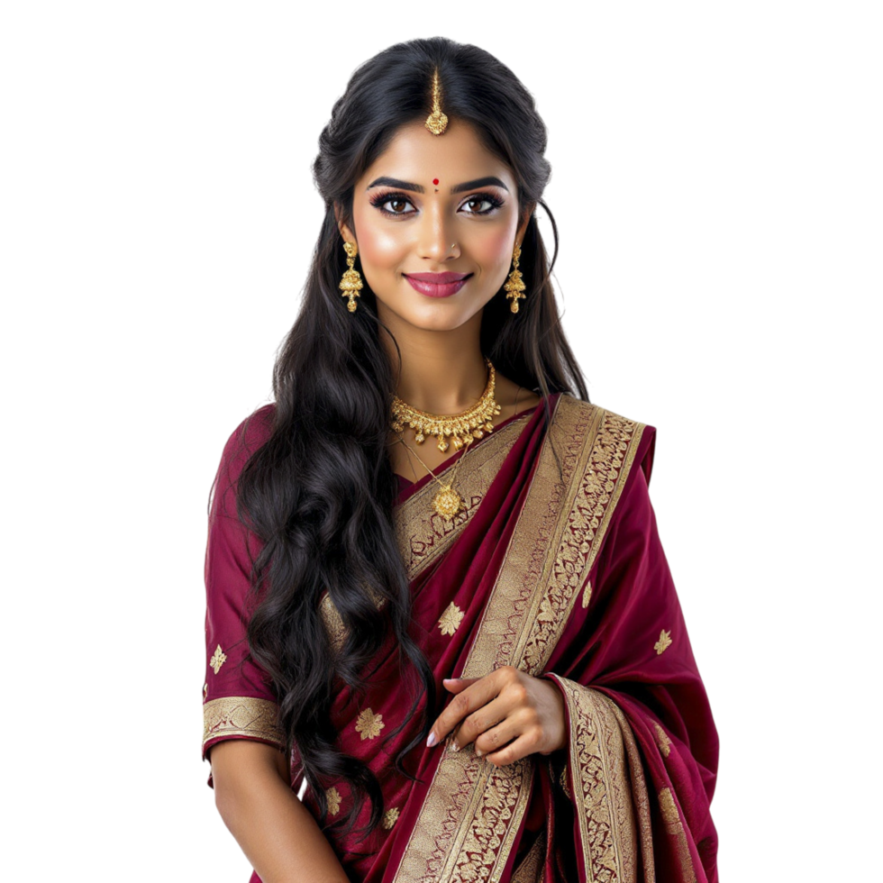 Beautiful indian woman in traditional sari png