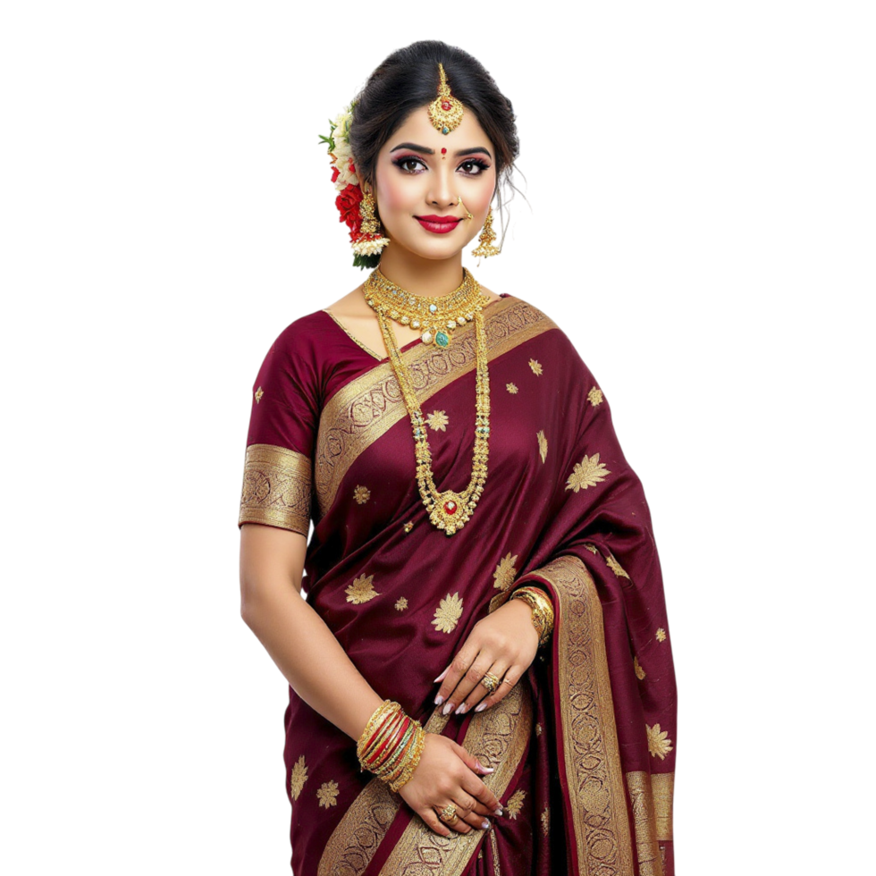 Beautiful woman in maroon sari png