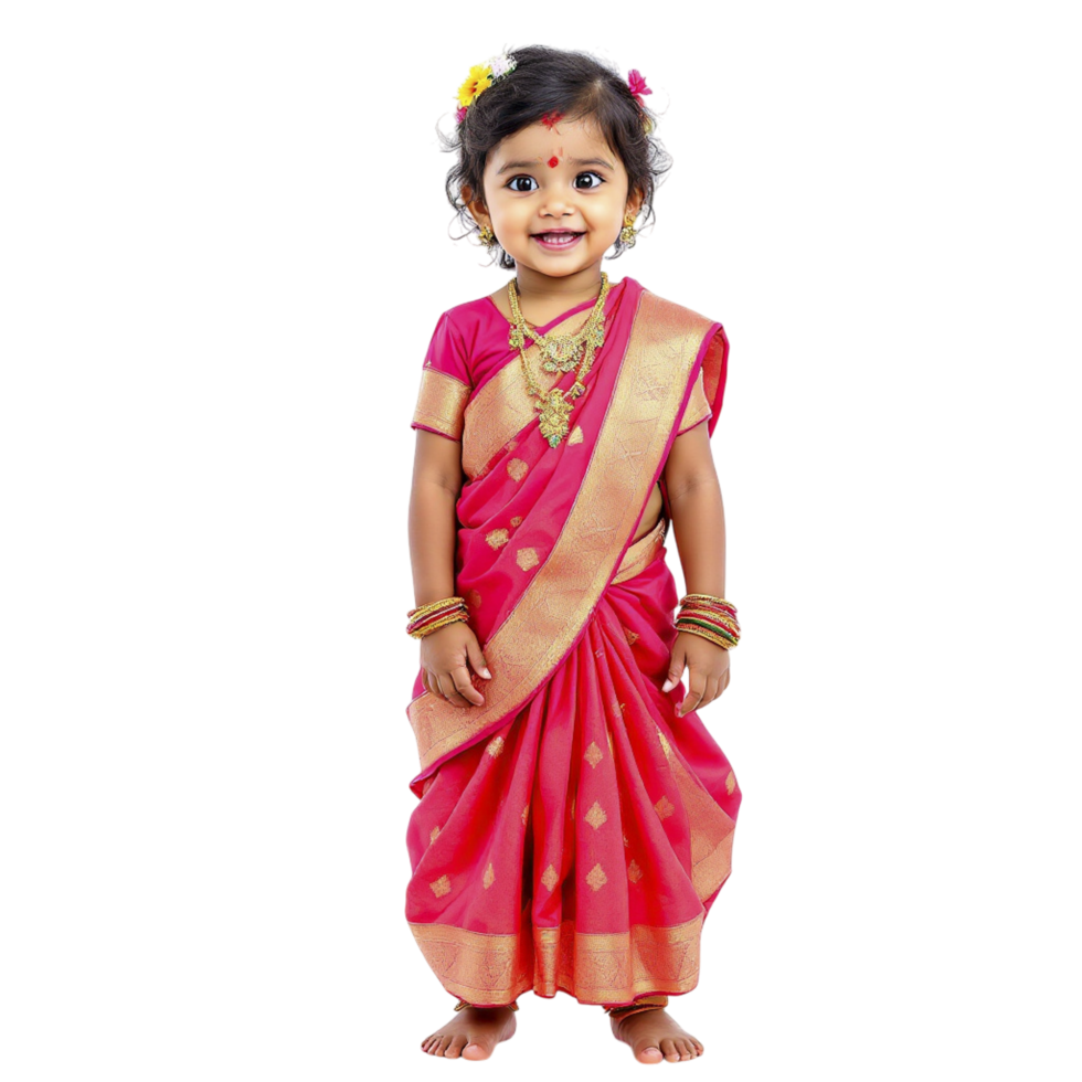 A little girl in a pink sari png