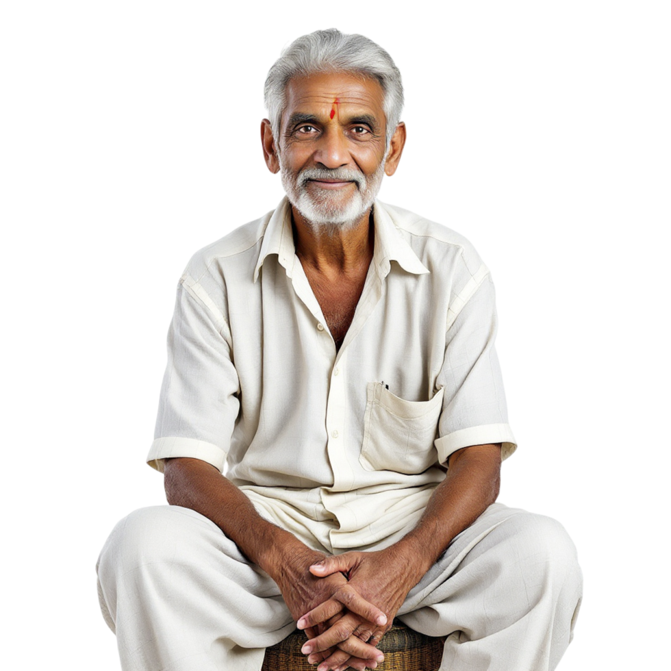 An old indian man sitting on a stool png
