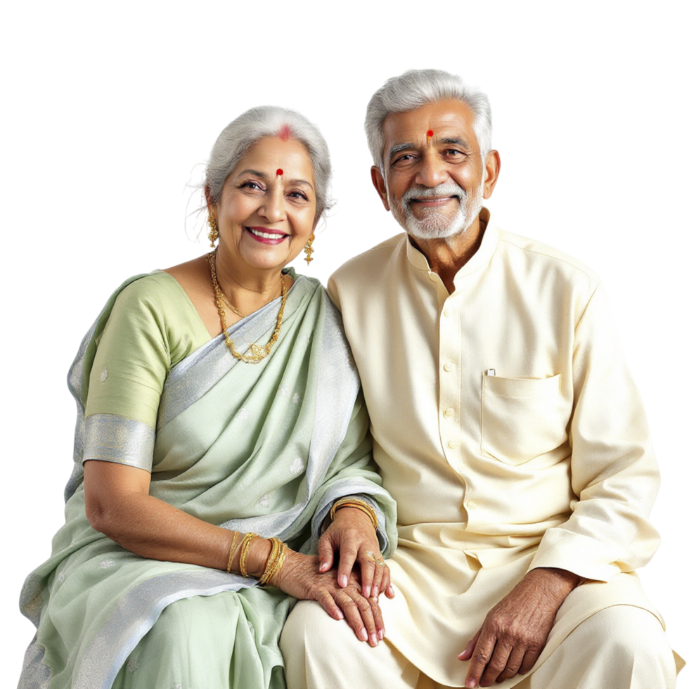 An elderly couple sitting on a couch png