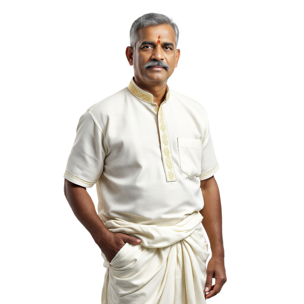 A man in a white shirt and a white sari png