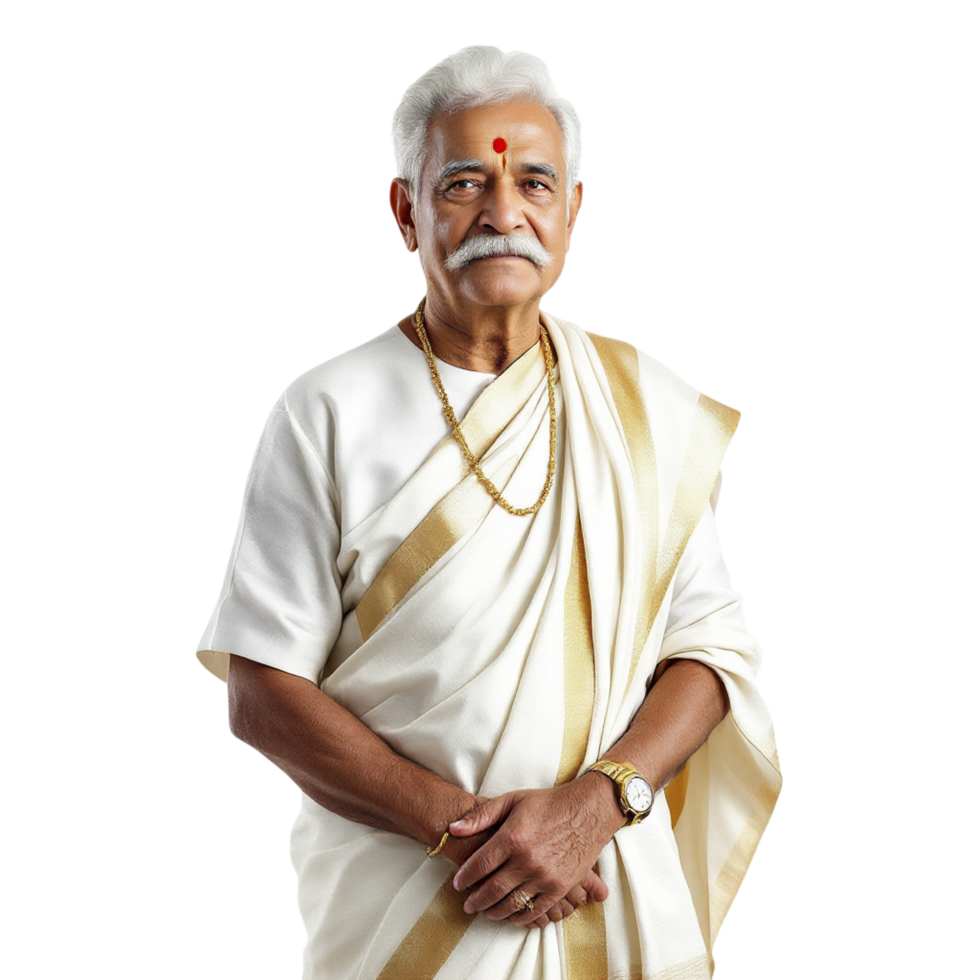 An elderly indian man in a white sari png