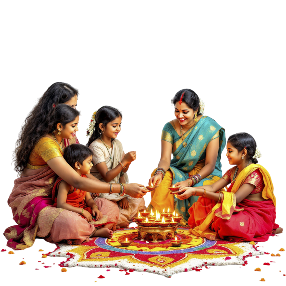 A family of indian women sitting around a diya png