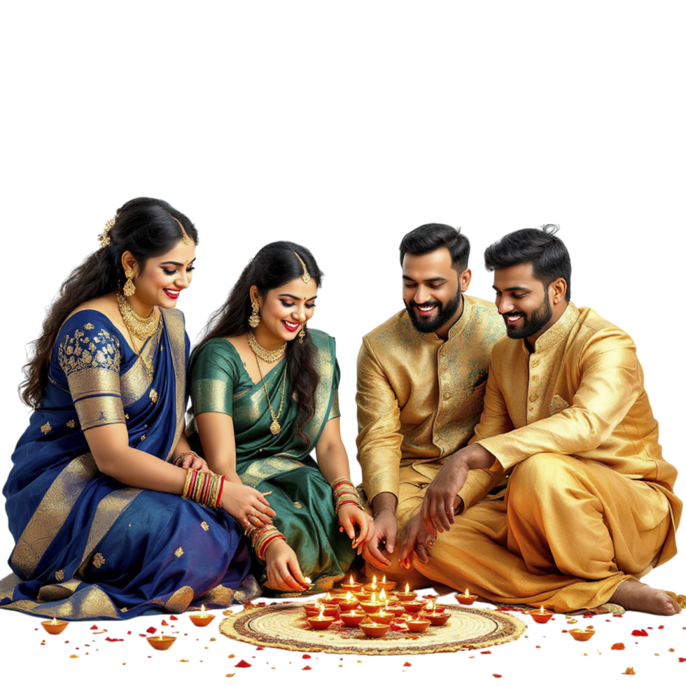 Happy family with diwali diya png