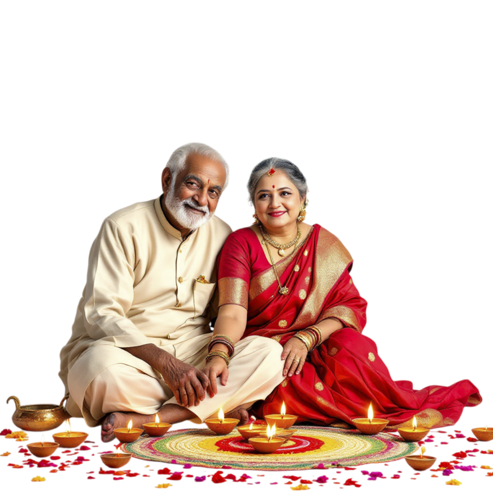 An elderly couple sitting on a mat png