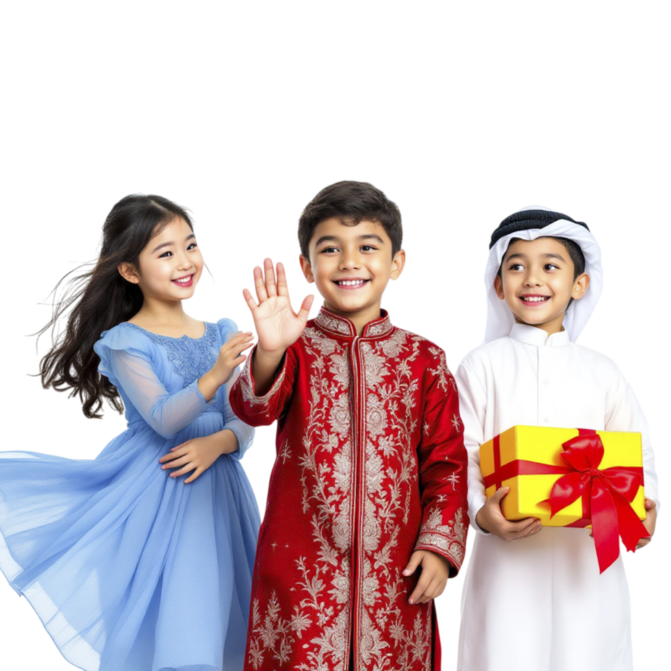 Three children in traditional clothing png