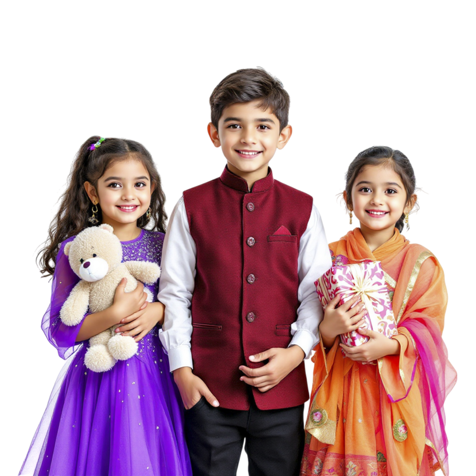 Three children in colorful outfits png