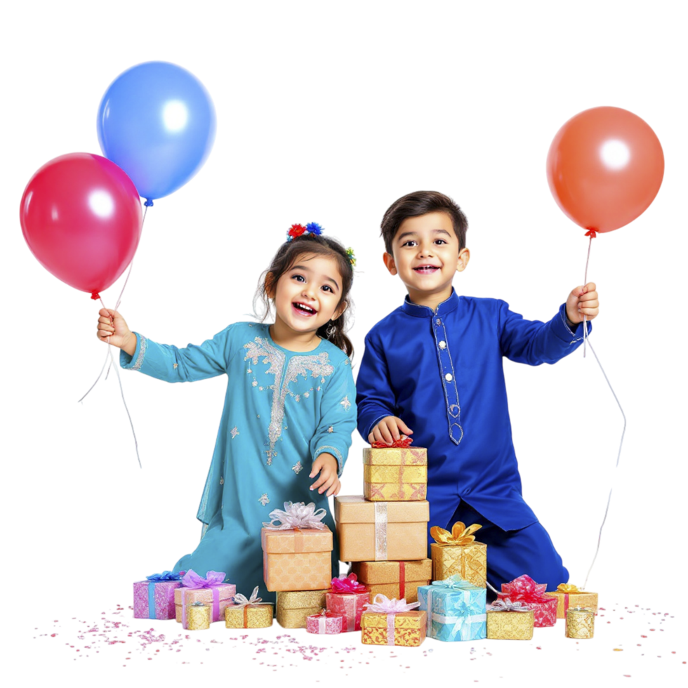 Two children holding balloons png
