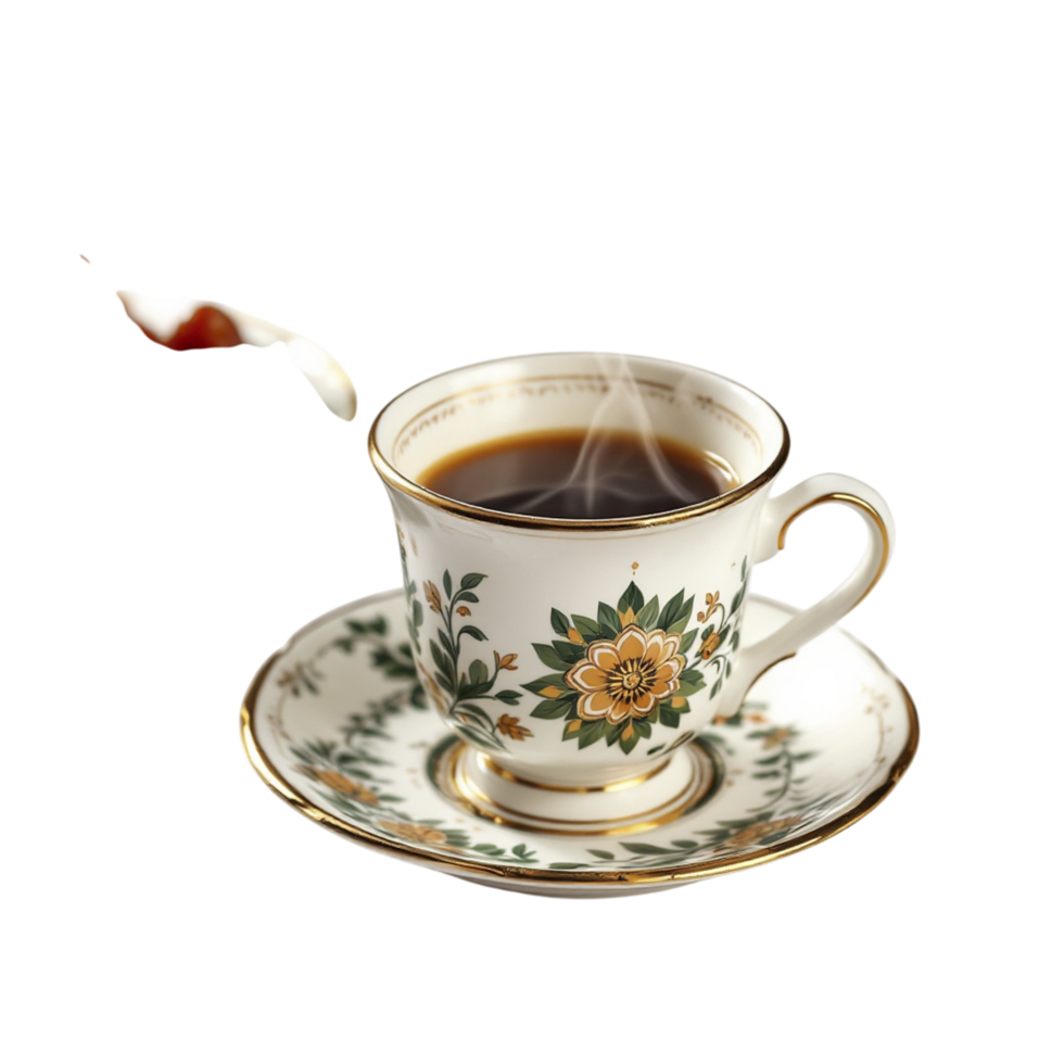 A cup of coffee with a flower on top png