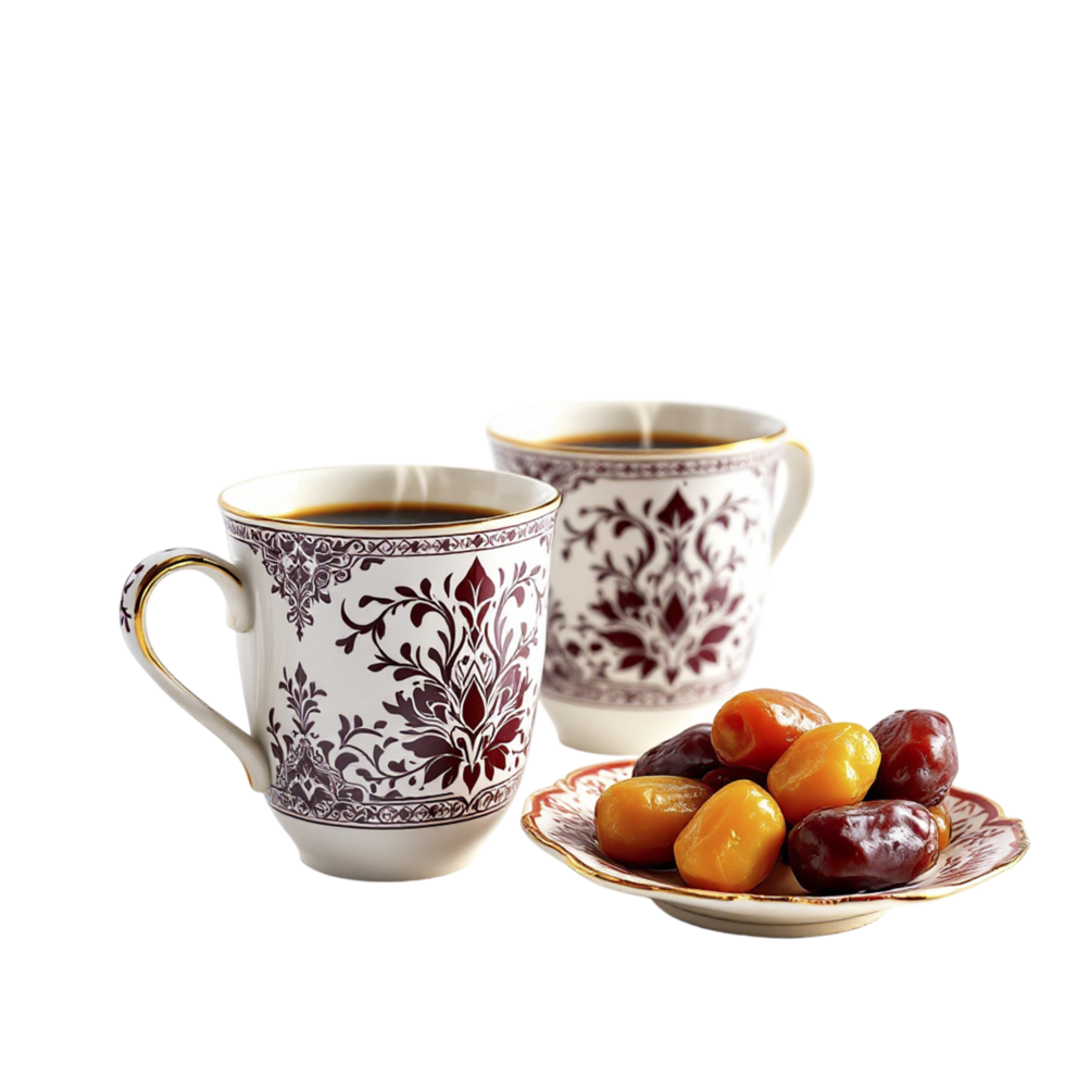 Two cups and saucers with dates on them png