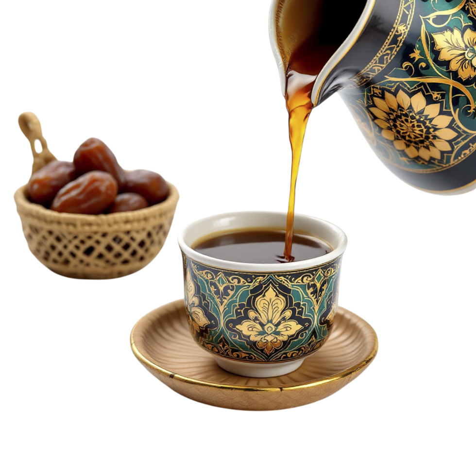 A cup of coffee being poured into a saucer png