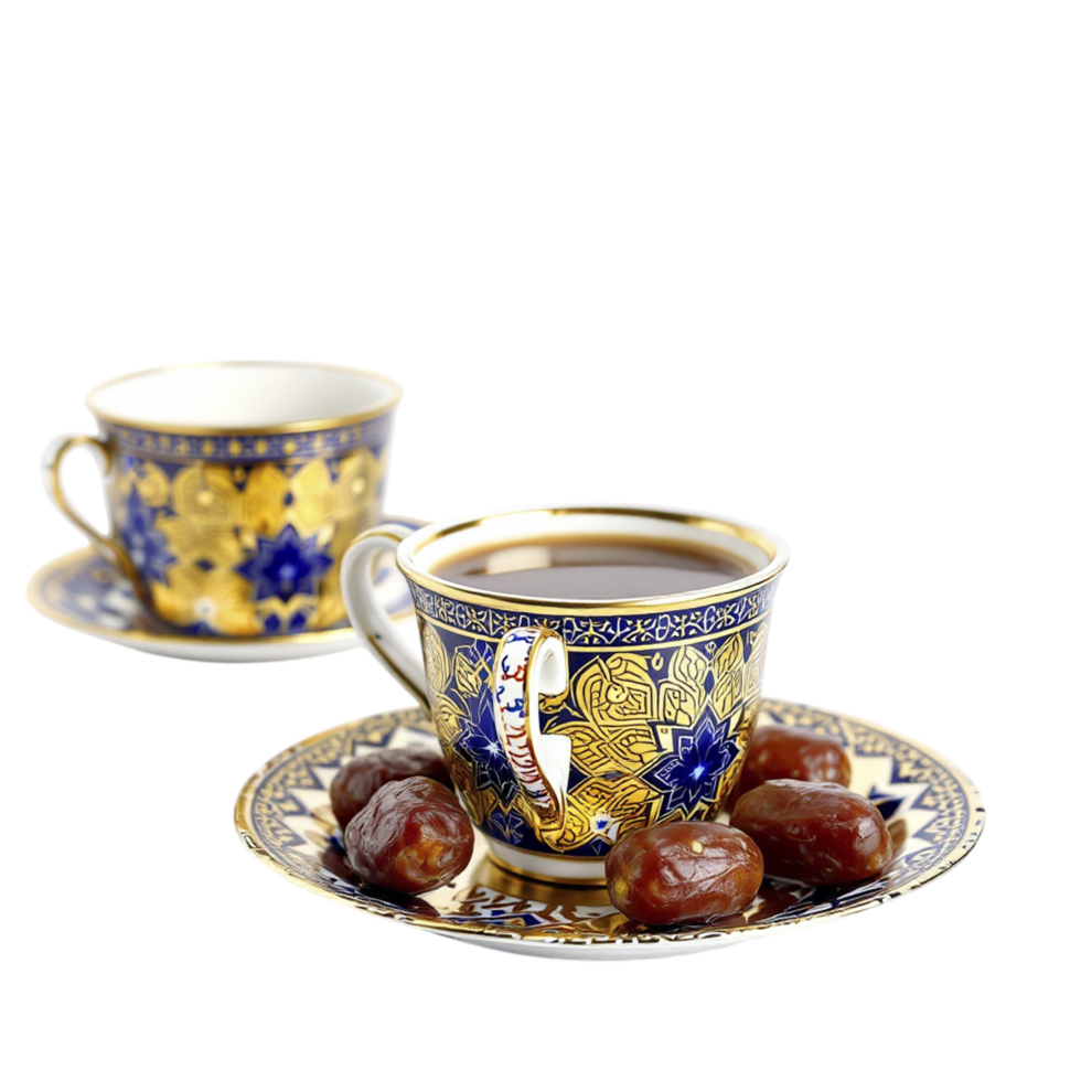 A cup and saucer with dates on them png