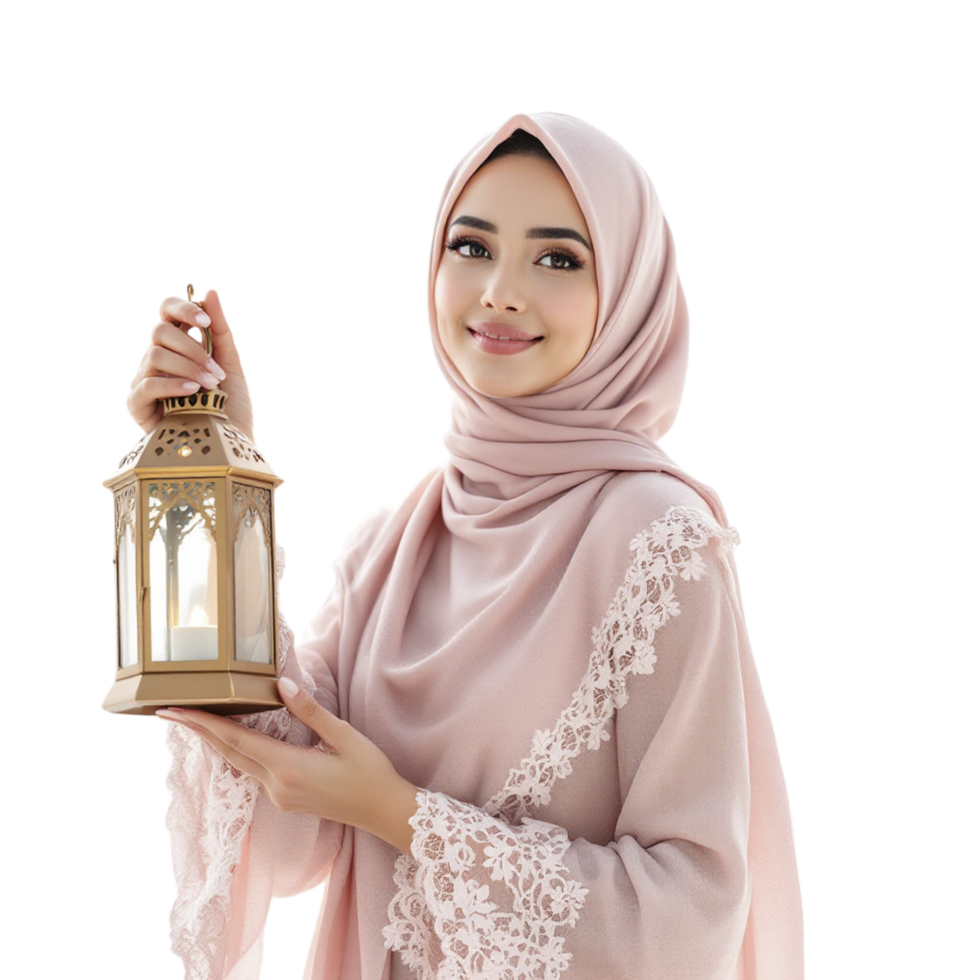 Beautiful muslim woman holding a lantern png