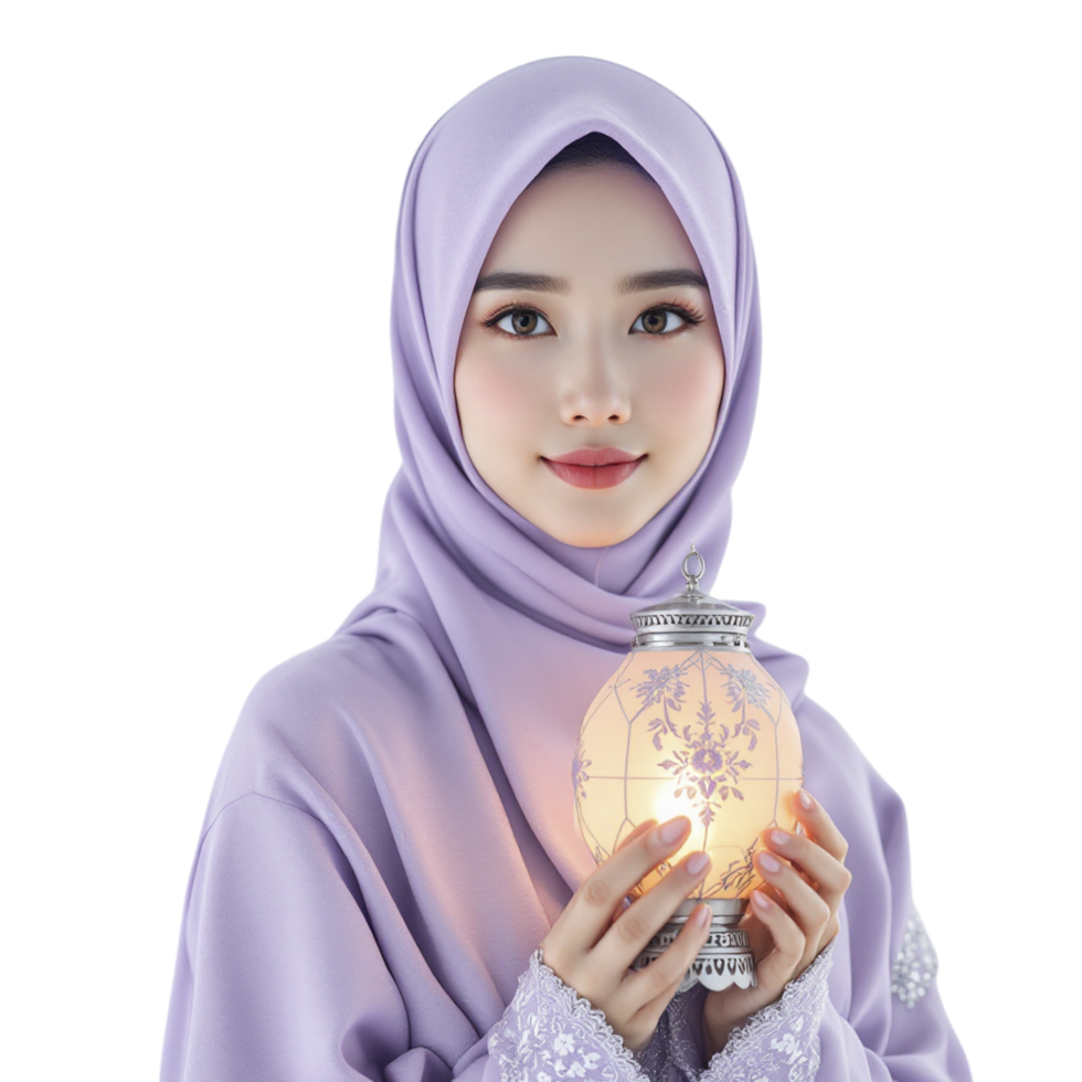 Beautiful muslim woman in hijab holding a lantern png
