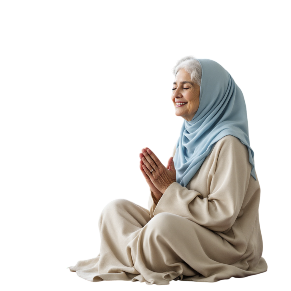 An older woman in a hijab is sitting on the floor png