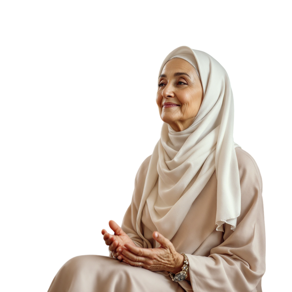 An older woman in a hijab sitting on a chair png
