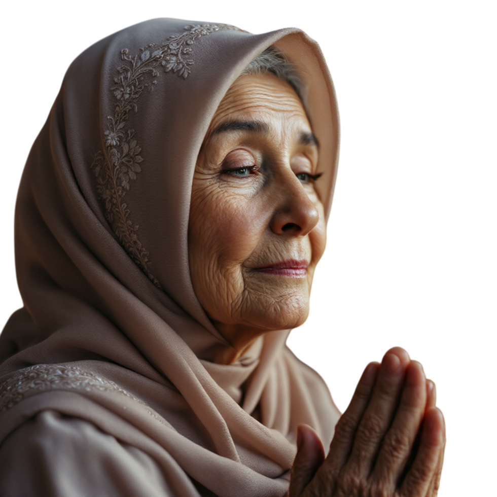 An older woman in a hijab is praying png