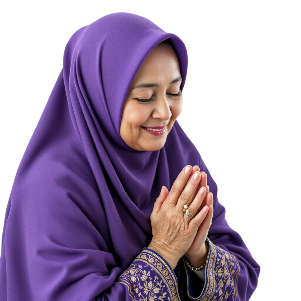 Muslim woman praying isolated on black background png