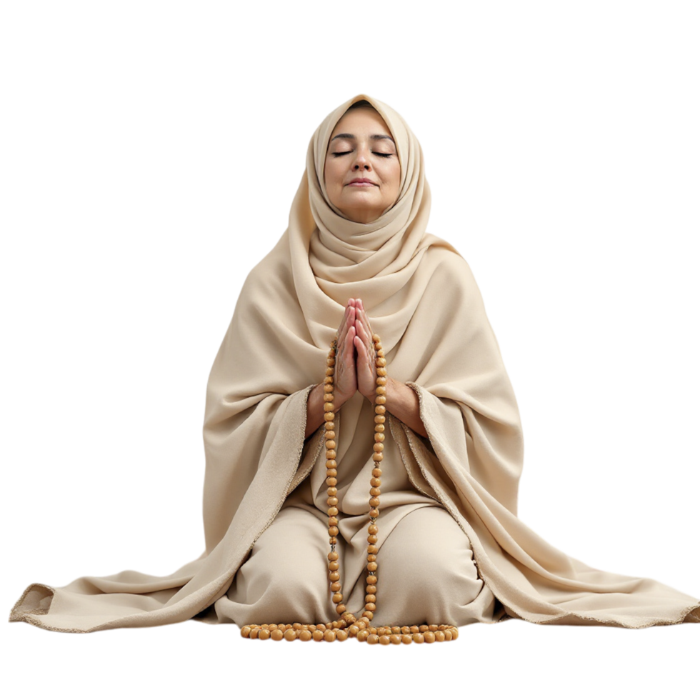 Muslim woman praying isolated on black background png