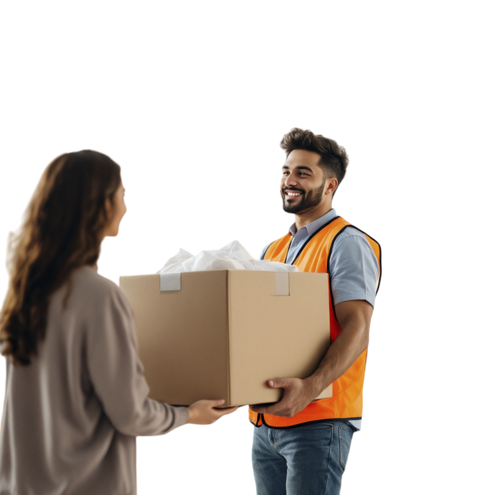 A man and woman are holding a box together png