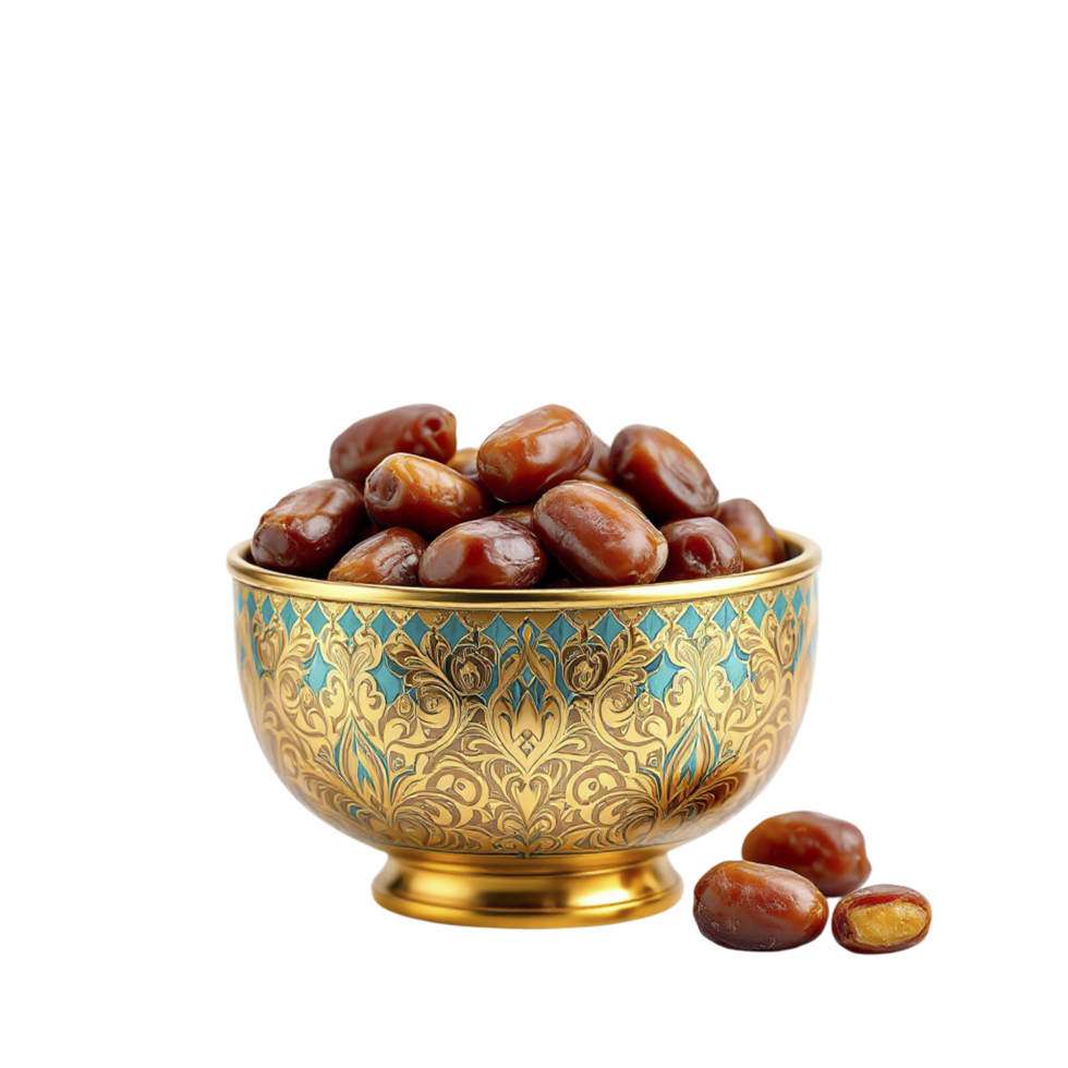 A bowl filled with dates on a black background png