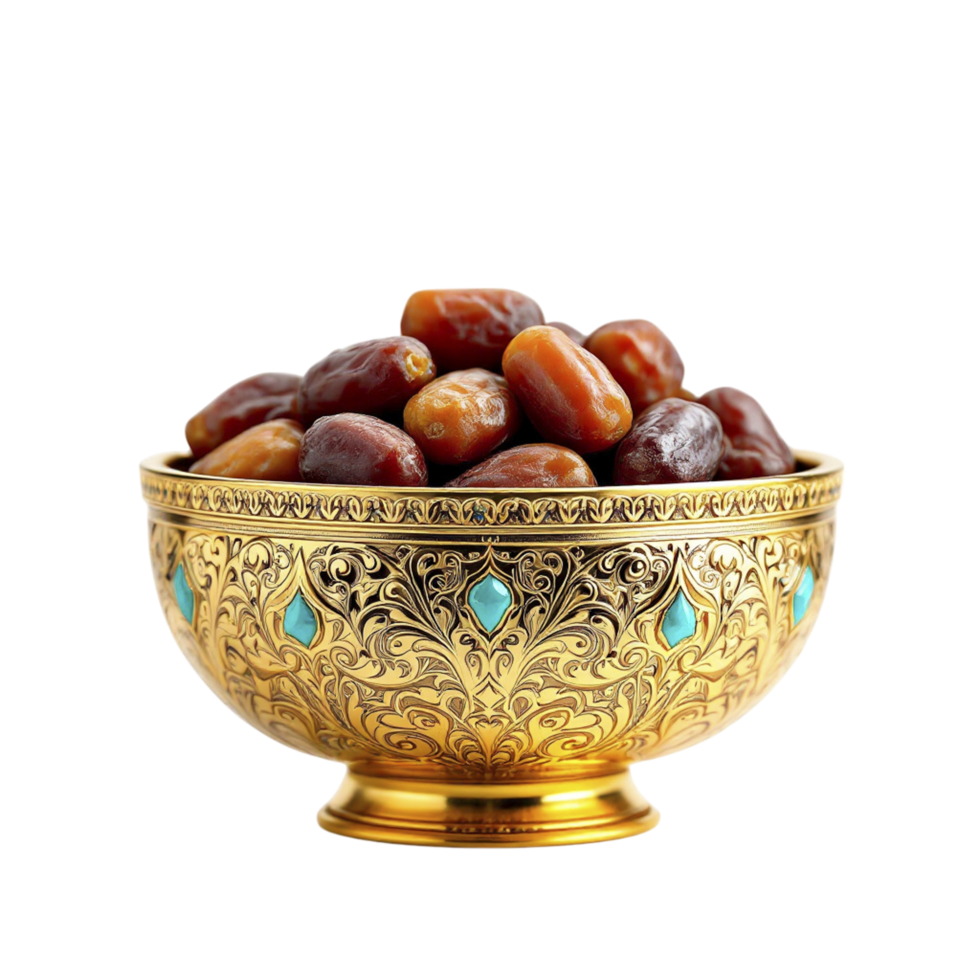 Golden bowl with dates on a black background png