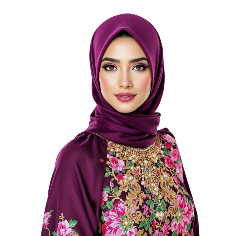 A beautiful woman in purple hijab png