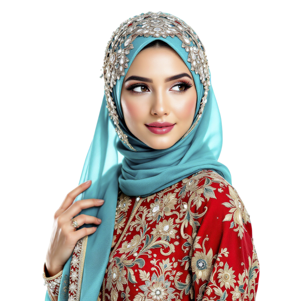 Beautiful woman in traditional dress with hijab png