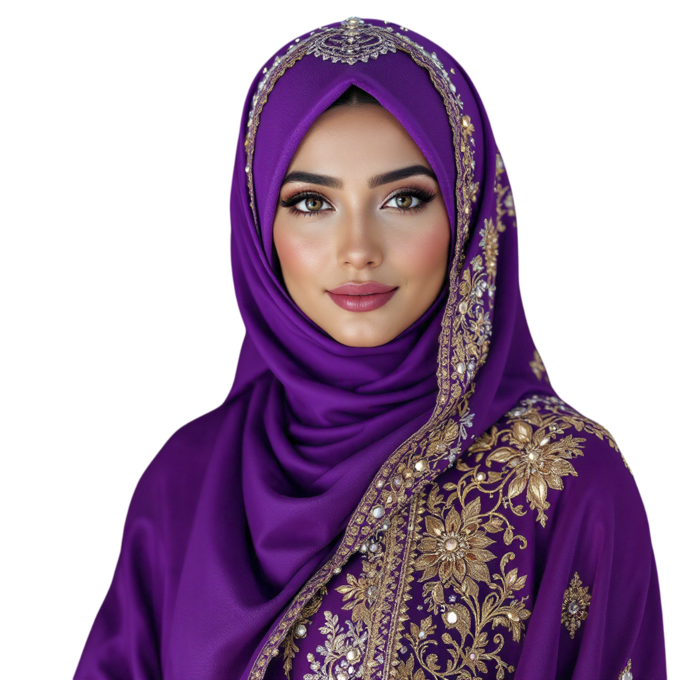 A beautiful woman in purple hijab png