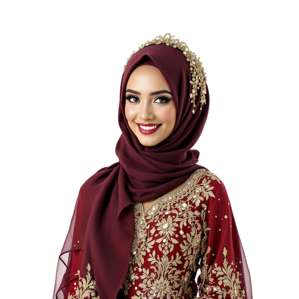 Beautiful muslim woman in traditional dress isolated on black background png