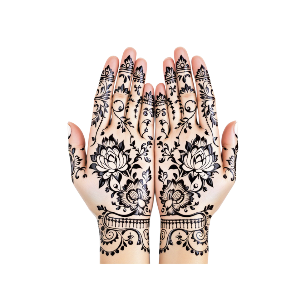 Hands with henna designs on them png