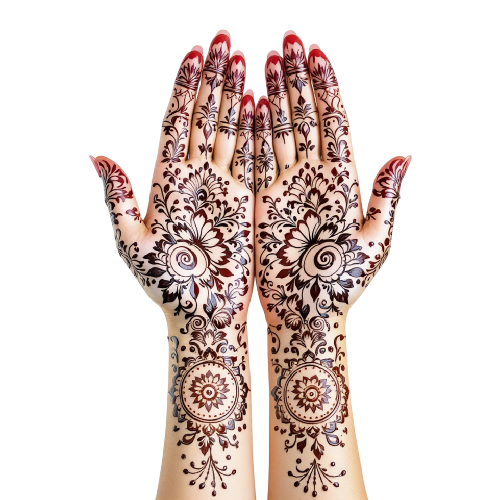 Hands with henna designs on them png