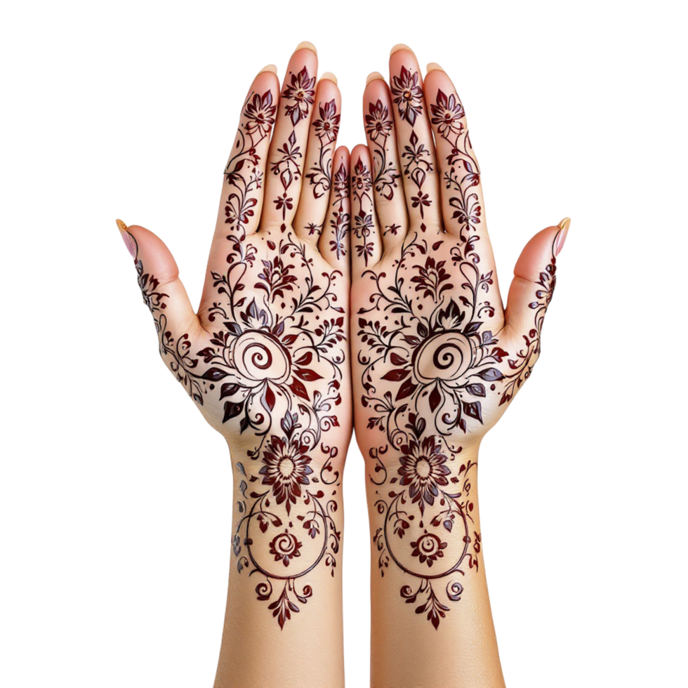 Hands with henna designs on them png