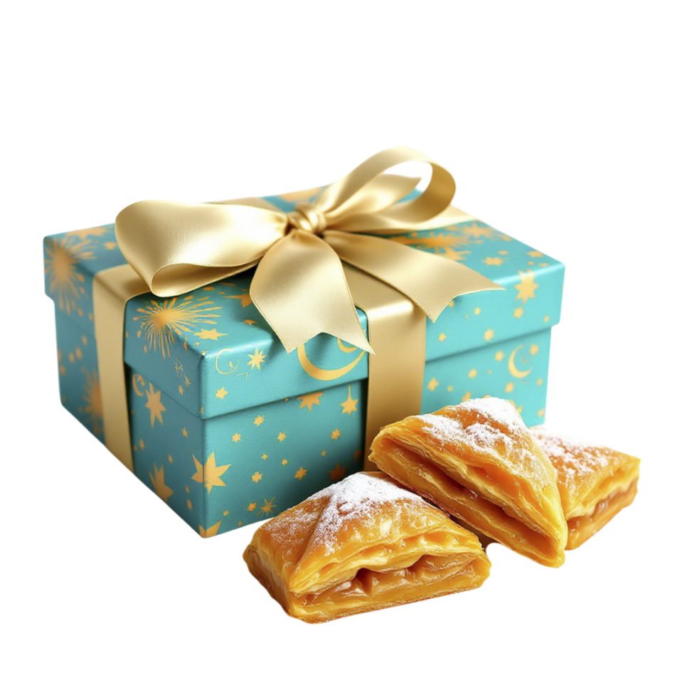 A box with two pastries and a gold bow png