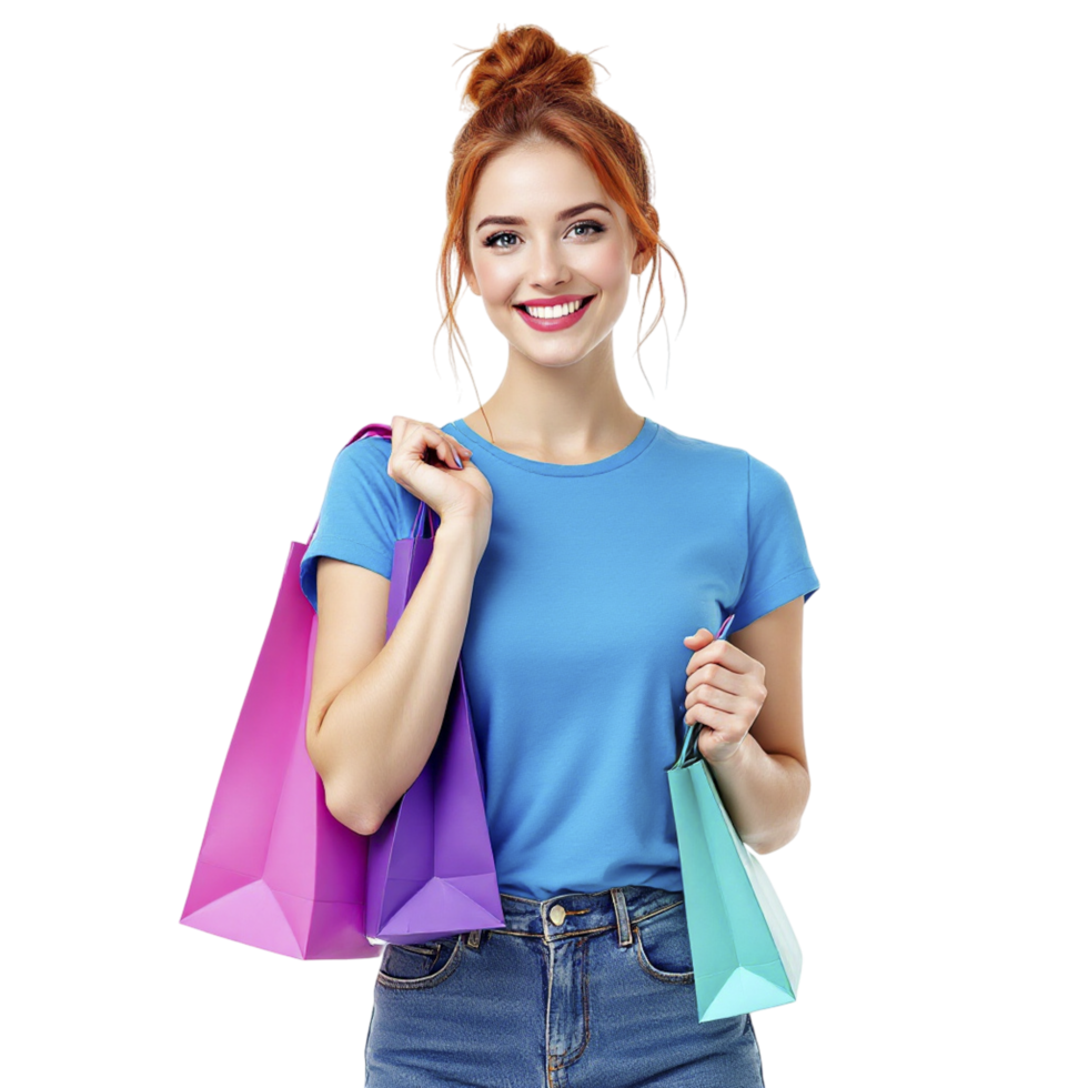 Woman with shopping bags on black background png